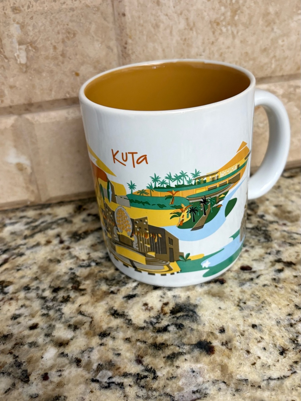 Starbucks Kuta Ceramic Mug - White Exterior with Mustard Interior